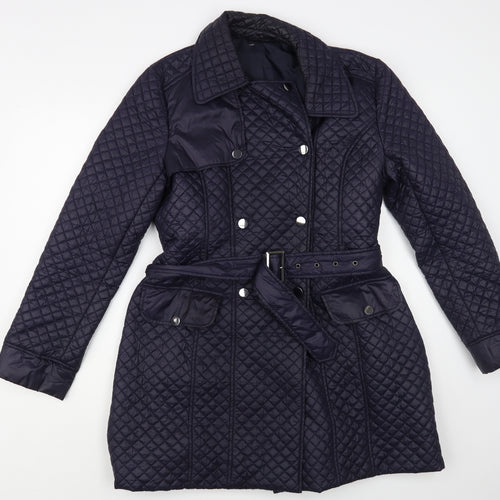 Laura Ashley Womens Blue Quilted Coat Size 14 Snap