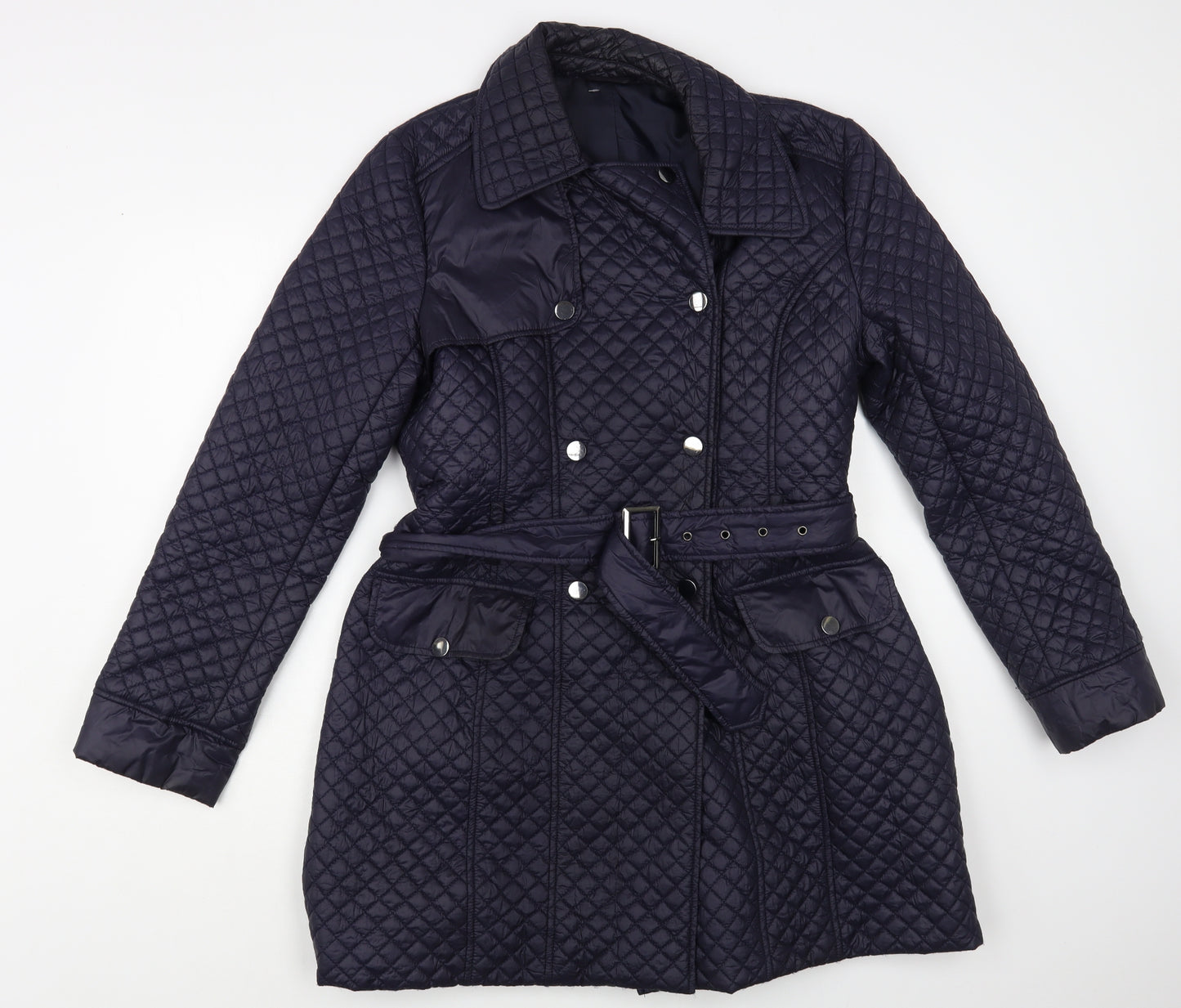 Laura Ashley Womens Blue Quilted Coat Size 14 Snap