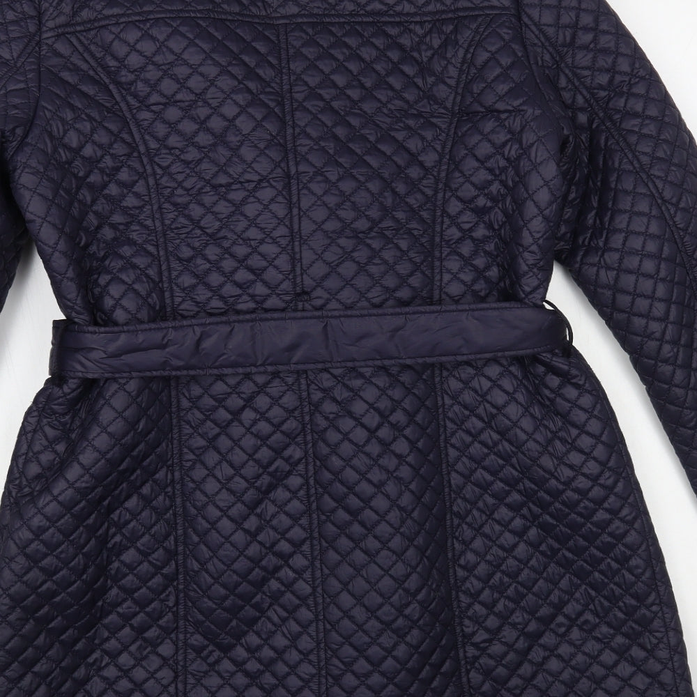 Laura Ashley Womens Blue Quilted Coat Size 14 Snap