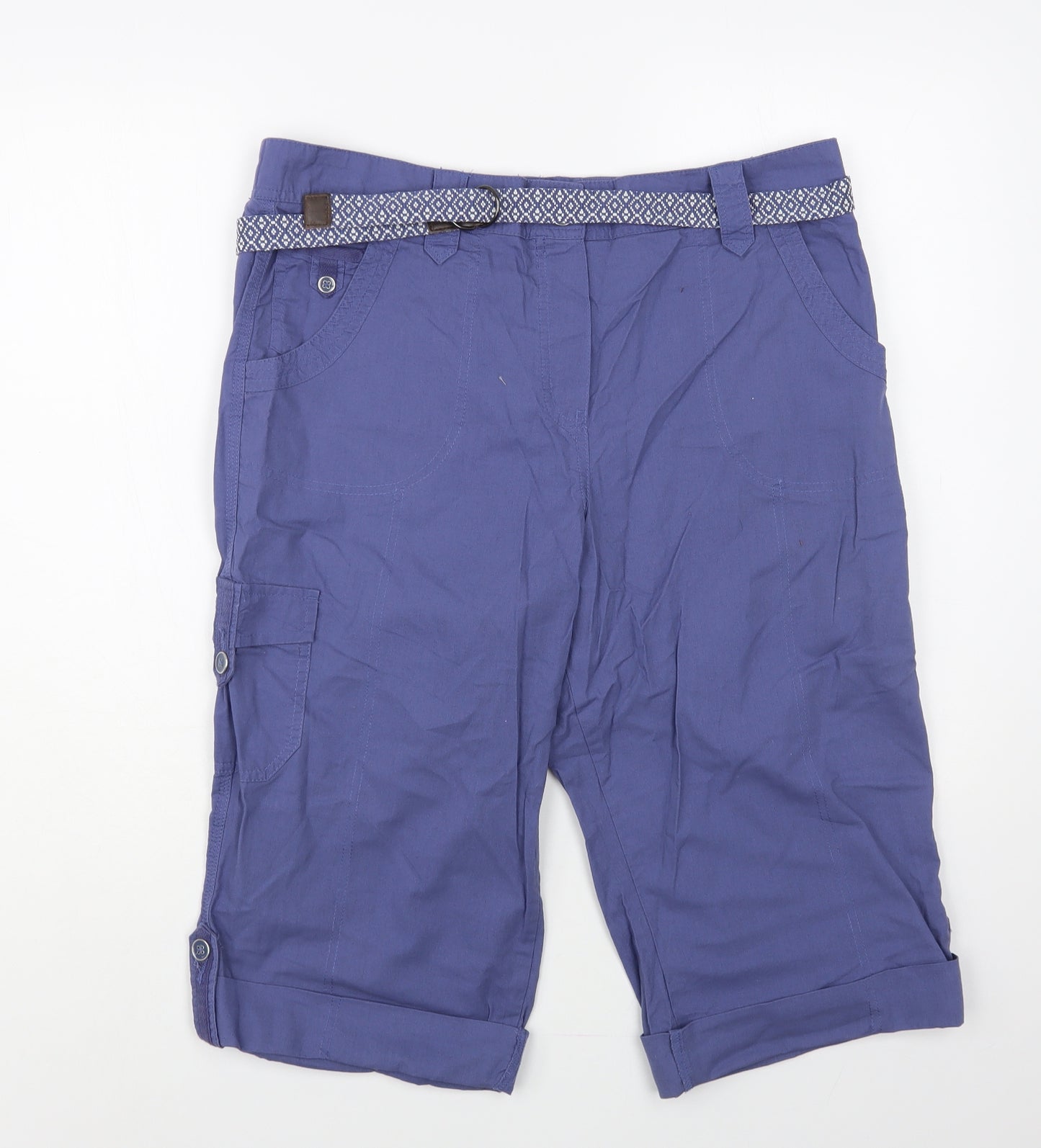 BHS Womens Blue Cotton Chino Shorts Size 16 L16 in Regular Button