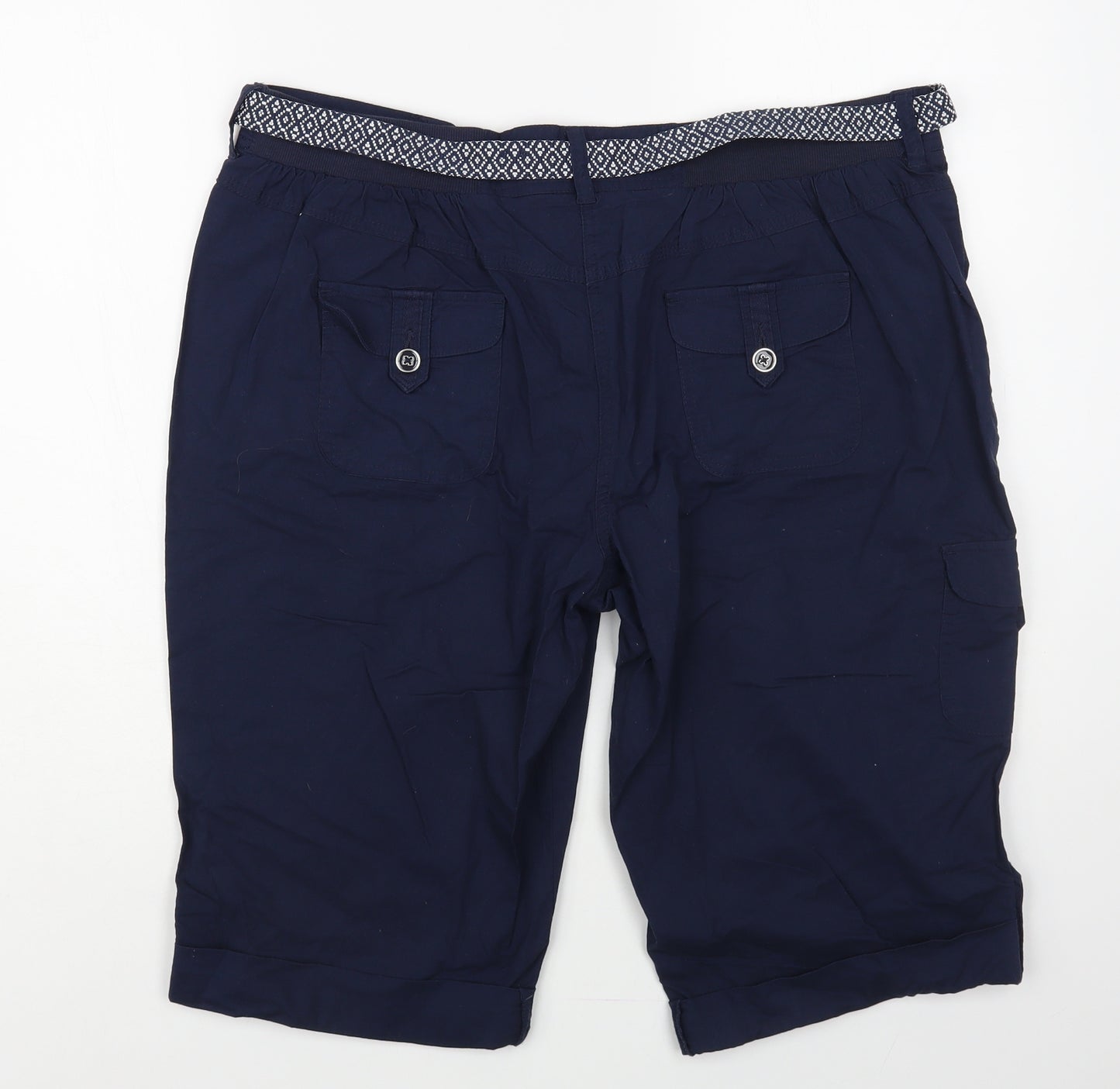 BHS Womens Blue Cotton Chino Shorts Size 18 L15 in Regular Button