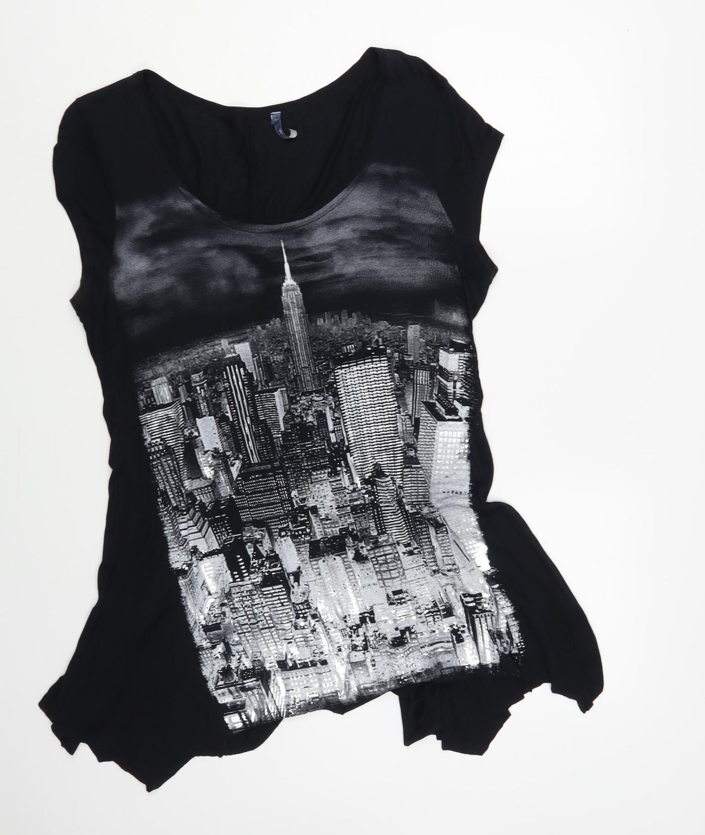 E-vie Womens Black Viscose Tunic T-Shirt Size 18 Scoop Neck - New York City