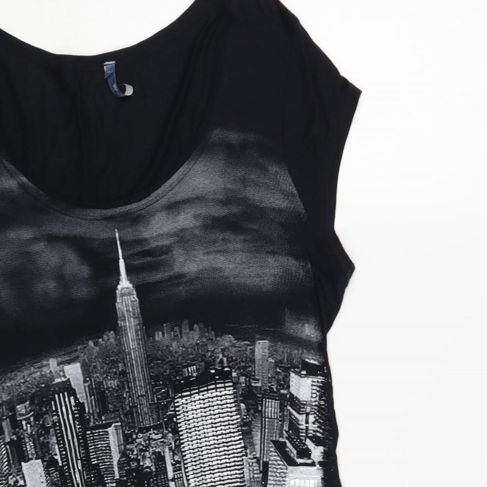 E-vie Womens Black Viscose Tunic T-Shirt Size 18 Scoop Neck - New York City