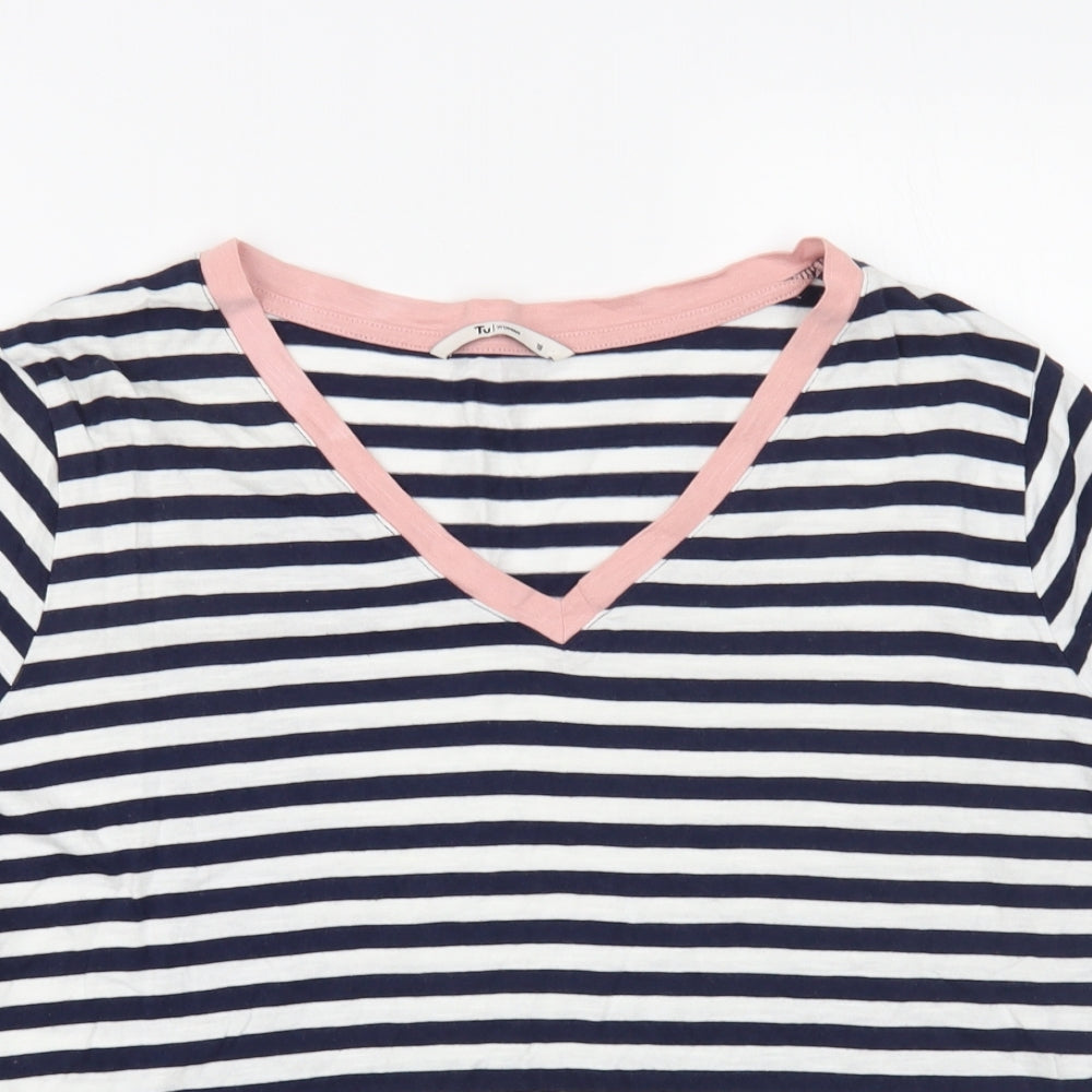 TU Womens Blue Striped Cotton Basic T-Shirt Size 18 V-Neck