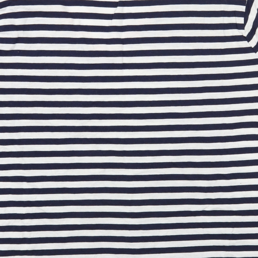 TU Womens Blue Striped Cotton Basic T-Shirt Size 18 V-Neck