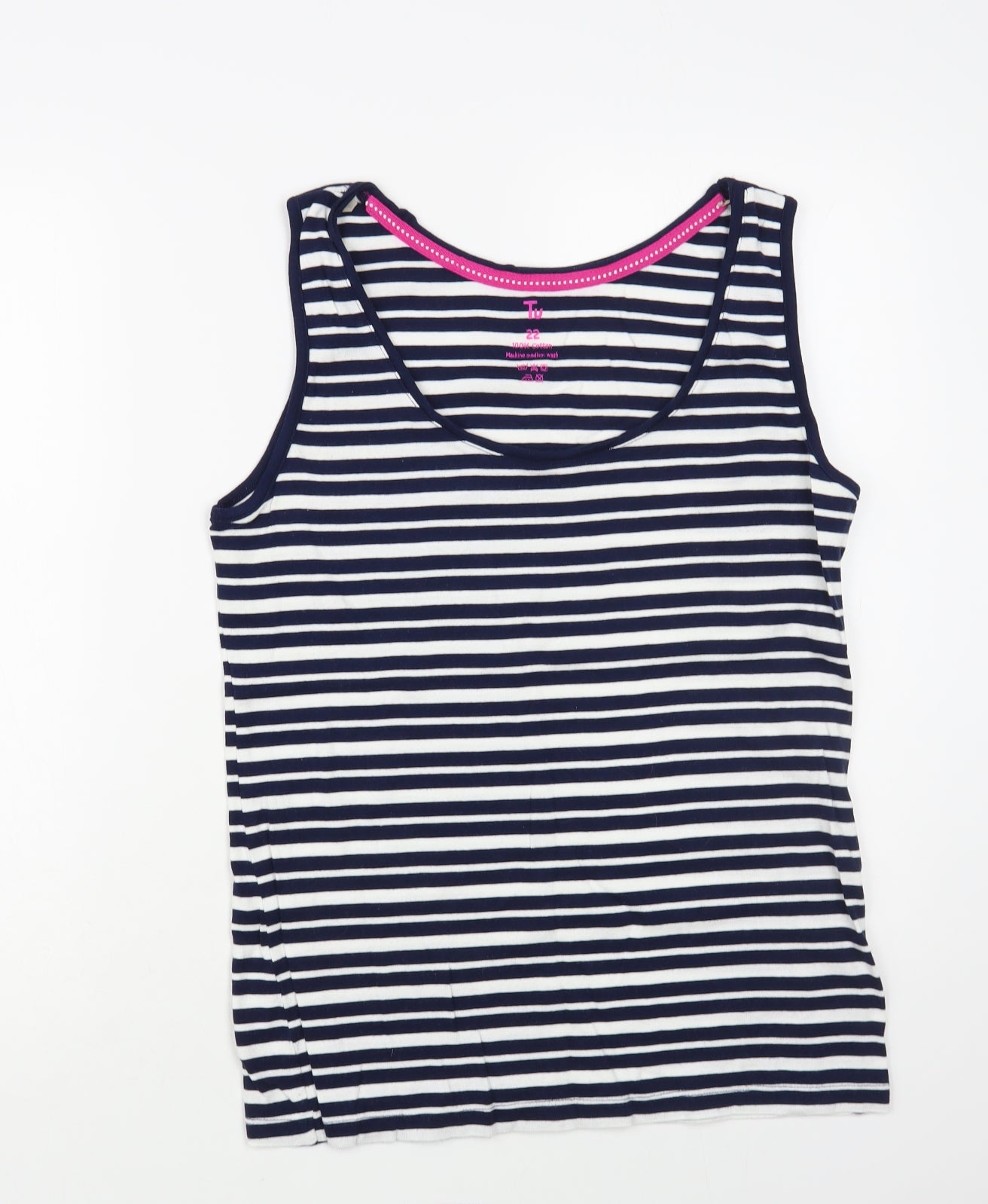 TU Womens Blue Striped Cotton Basic Tank Size 22 Scoop Neck