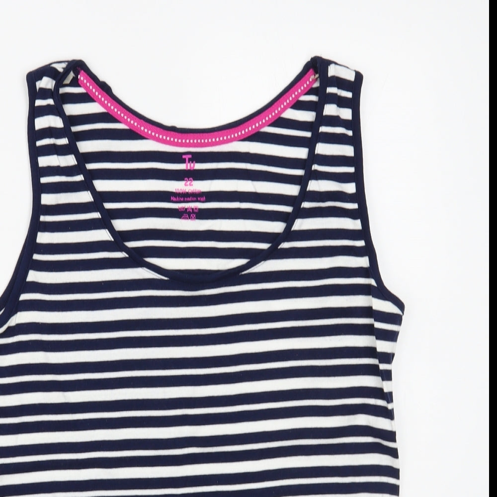 TU Womens Blue Striped Cotton Basic Tank Size 22 Scoop Neck