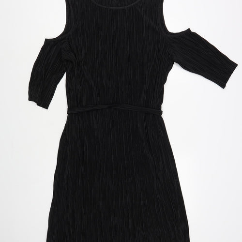 F&F Womens Black Polyester Pencil Dress Size 18 Boat Neck Pullover - Cold Shoulder