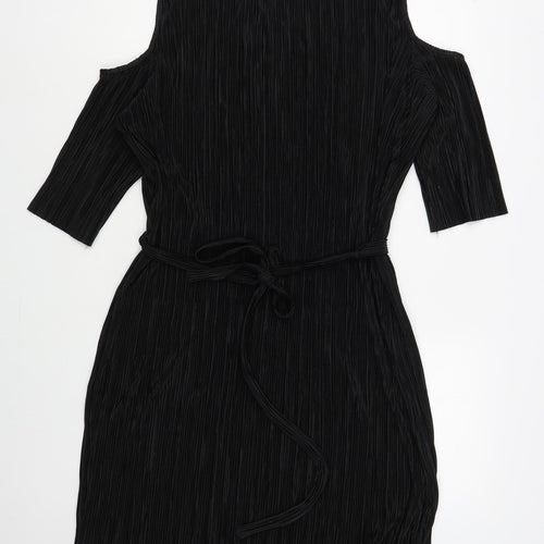 F&F Womens Black Polyester Pencil Dress Size 18 Boat Neck Pullover - Cold Shoulder