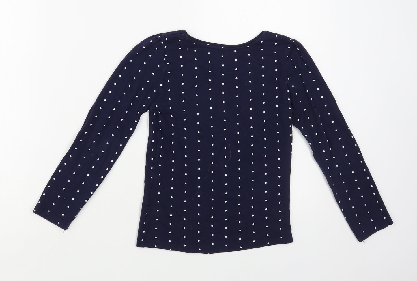 Primark Girls Blue Polka Dot Cotton Basic T-Shirt Size 6-7 Years Crew Neck Pullover - Heart