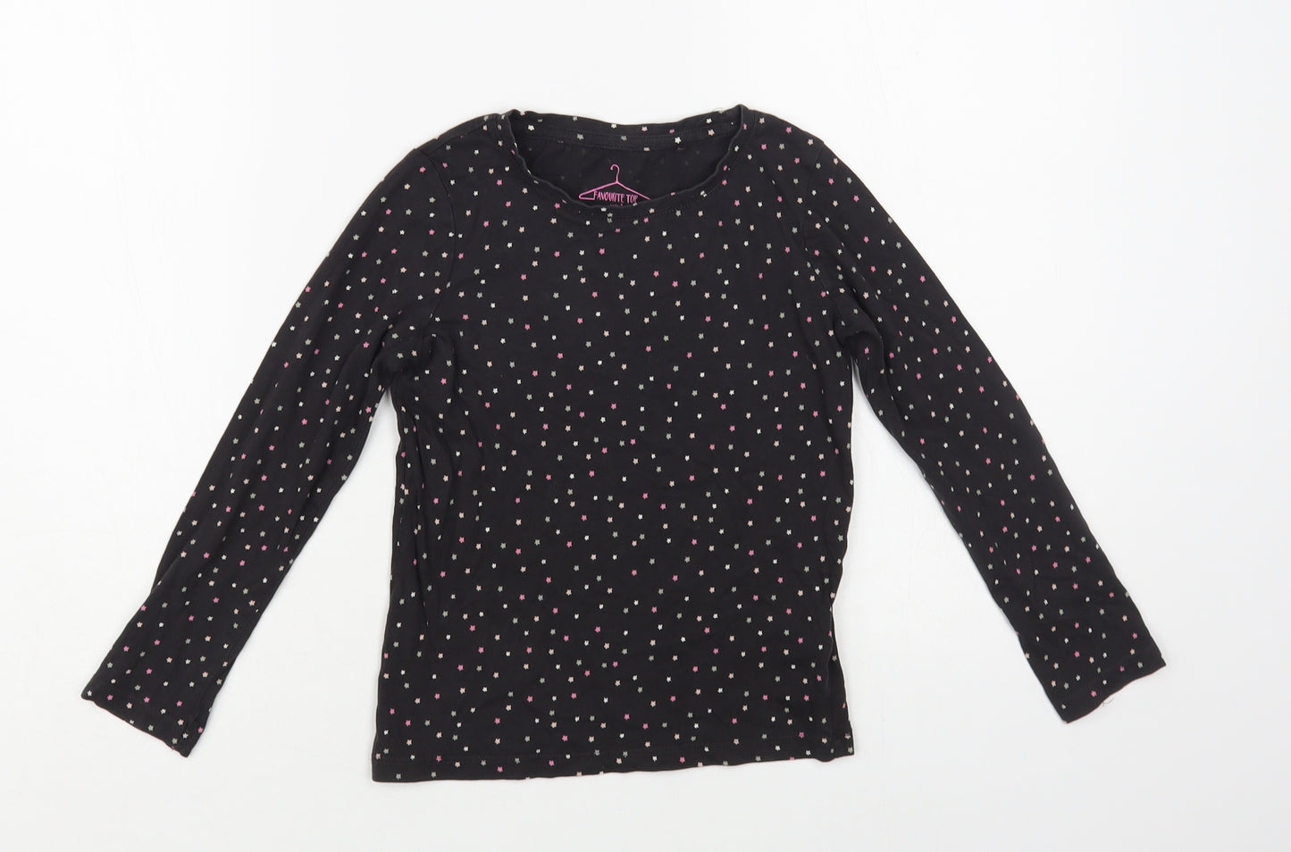 NEXT Girls Black Geometric Cotton Basic T-Shirt Size 6 Years Crew Neck Pullover - Star Print