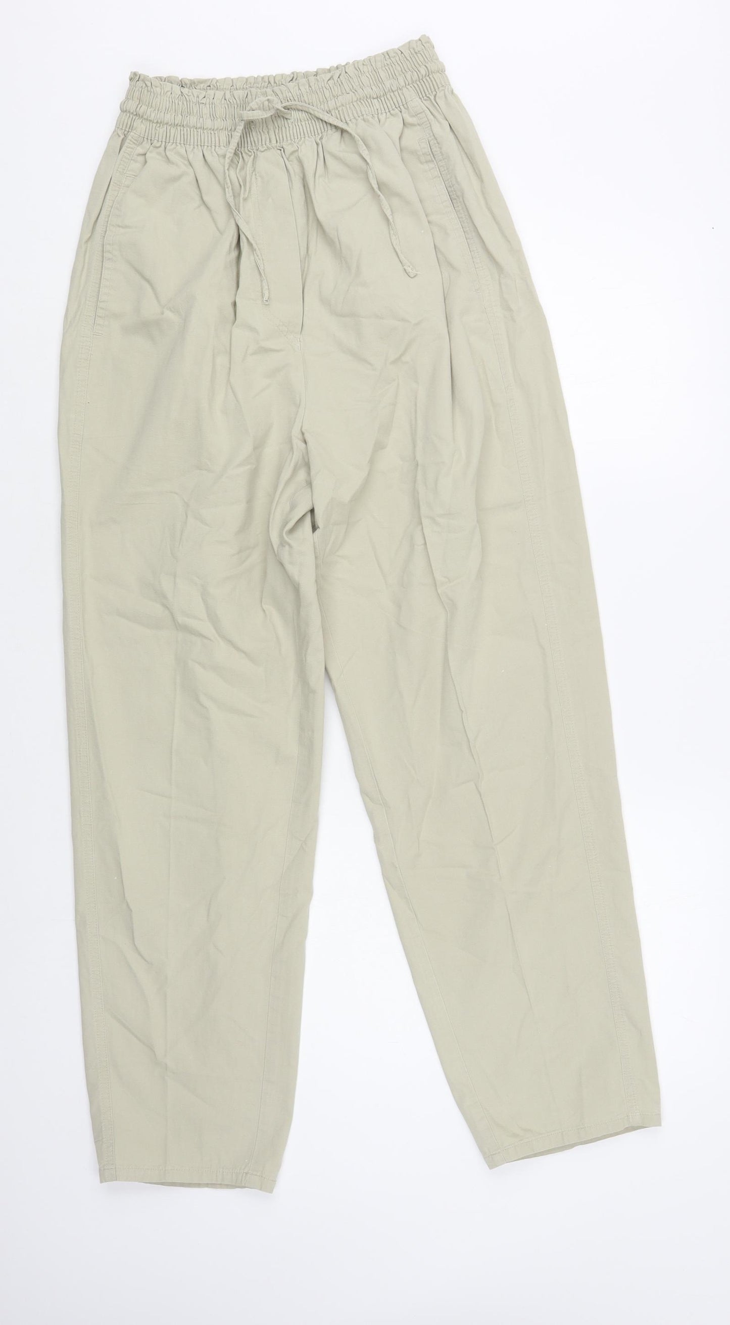St Michael Womens Beige Cotton Jogger Trousers Size 14 L30 in Regular Drawstring