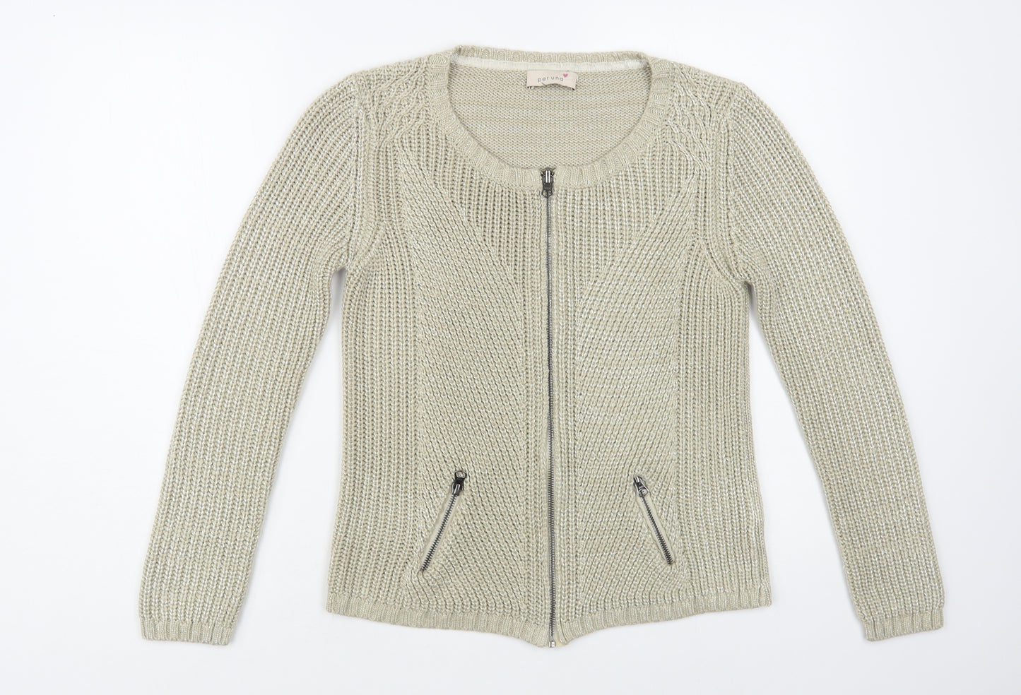 Per Una Womens Beige Round Neck Acrylic Full Zip Jumper Size 10