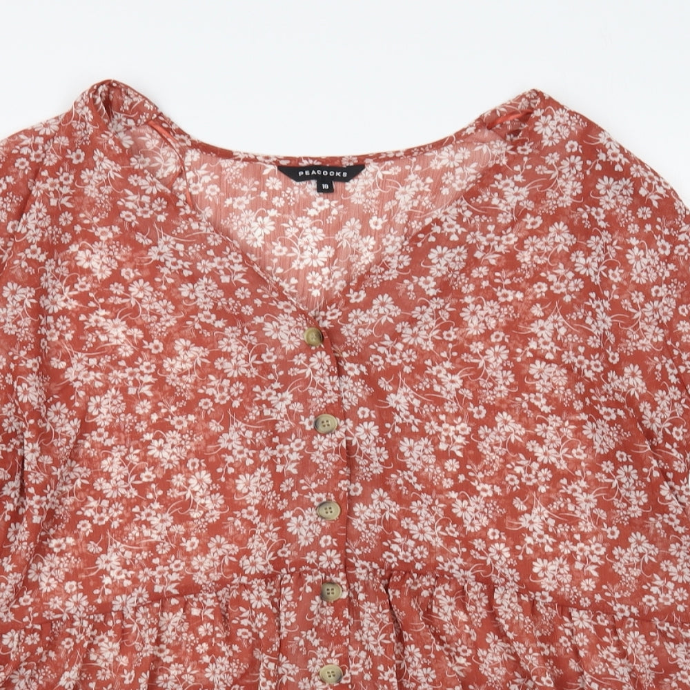Peacocks Womens Brown Floral Polyester Basic Blouse Size 18 V-Neck