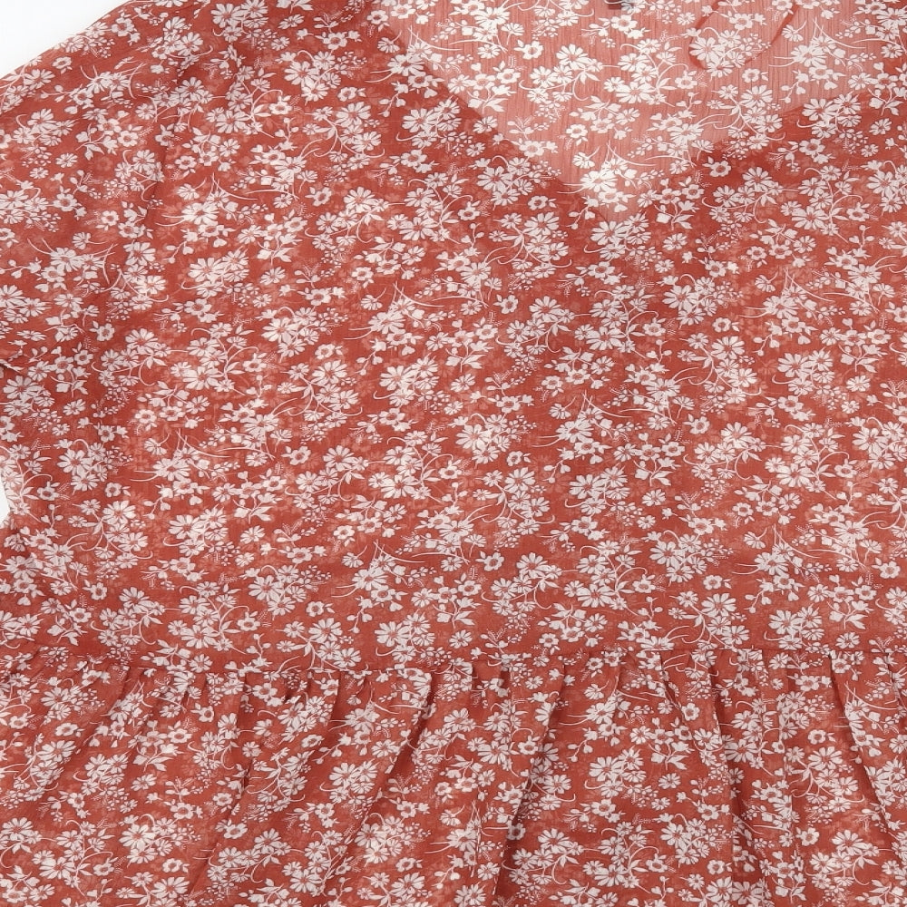 Peacocks Womens Brown Floral Polyester Basic Blouse Size 18 V-Neck