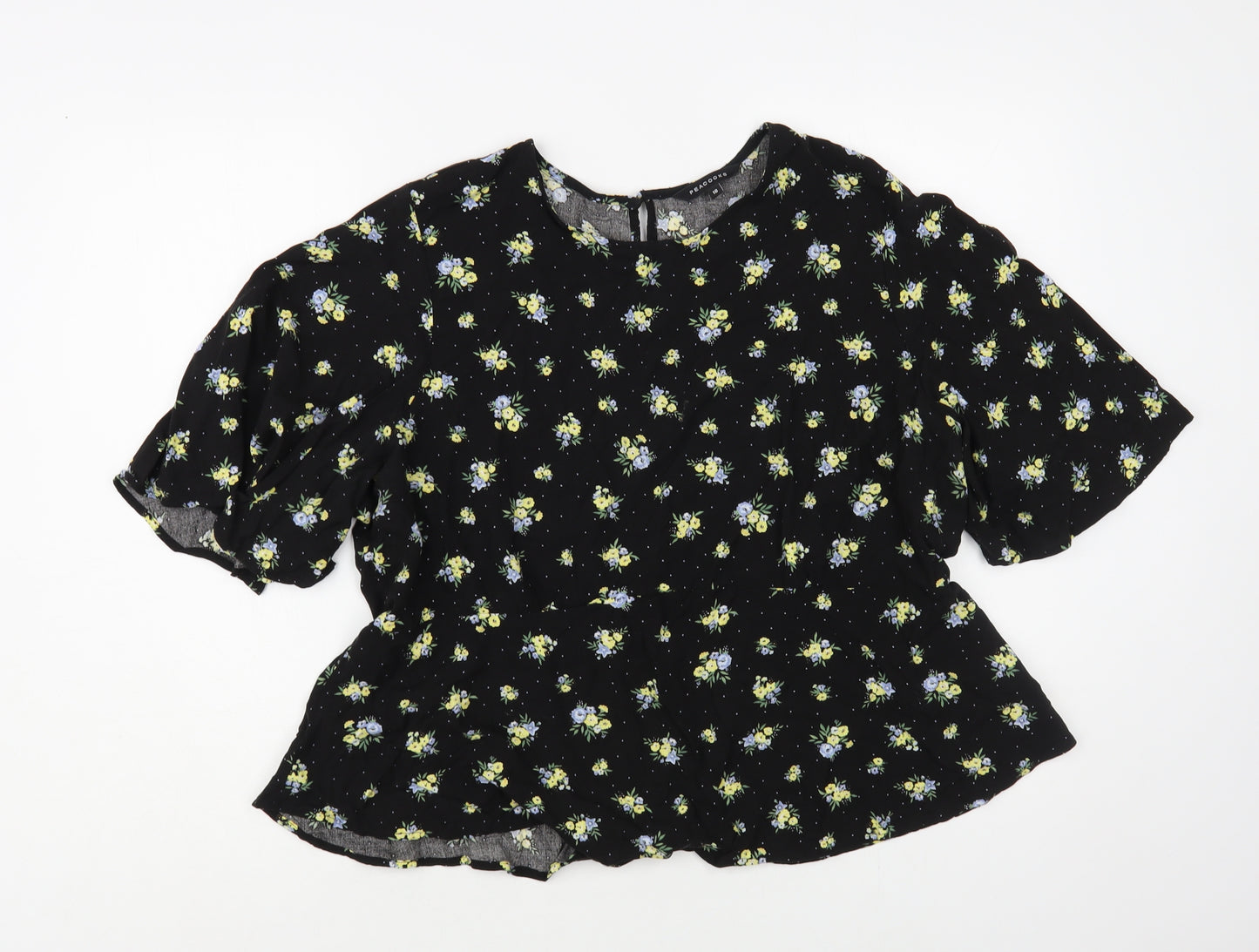 Peacocks Womens Black Floral Viscose Basic Blouse Size 18 Round Neck