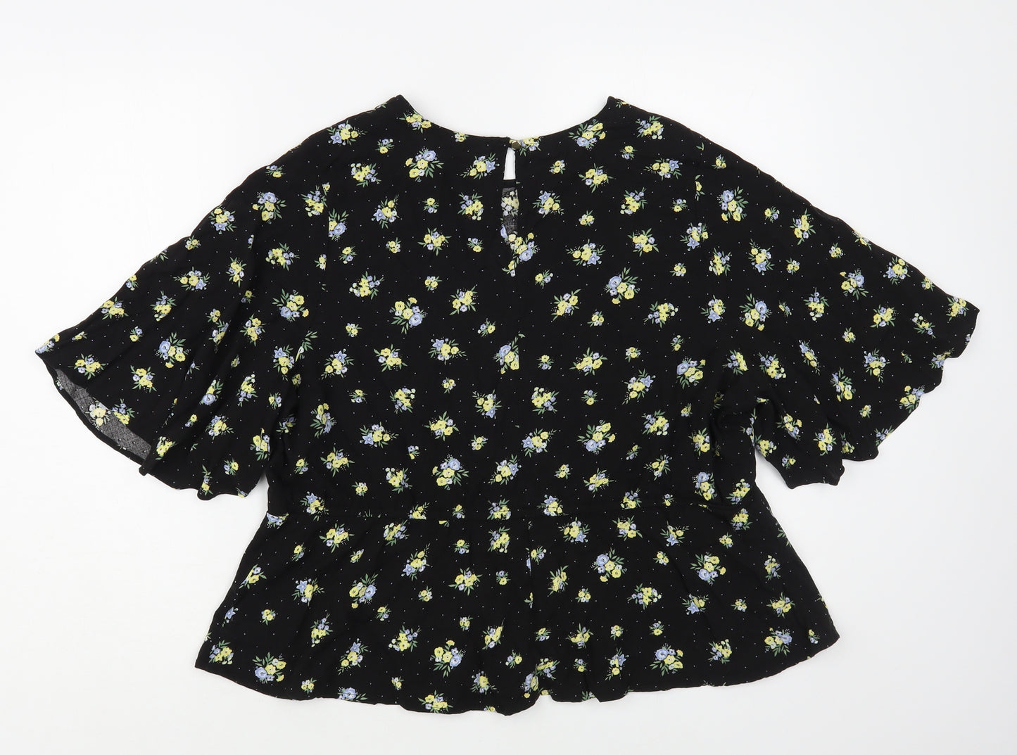 Peacocks Womens Black Floral Viscose Basic Blouse Size 18 Round Neck