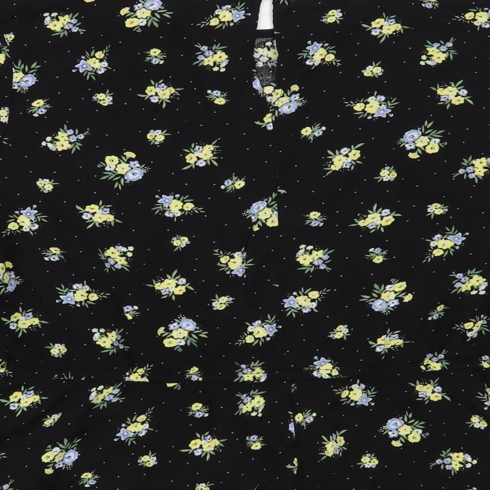 Peacocks Womens Black Floral Viscose Basic Blouse Size 18 Round Neck