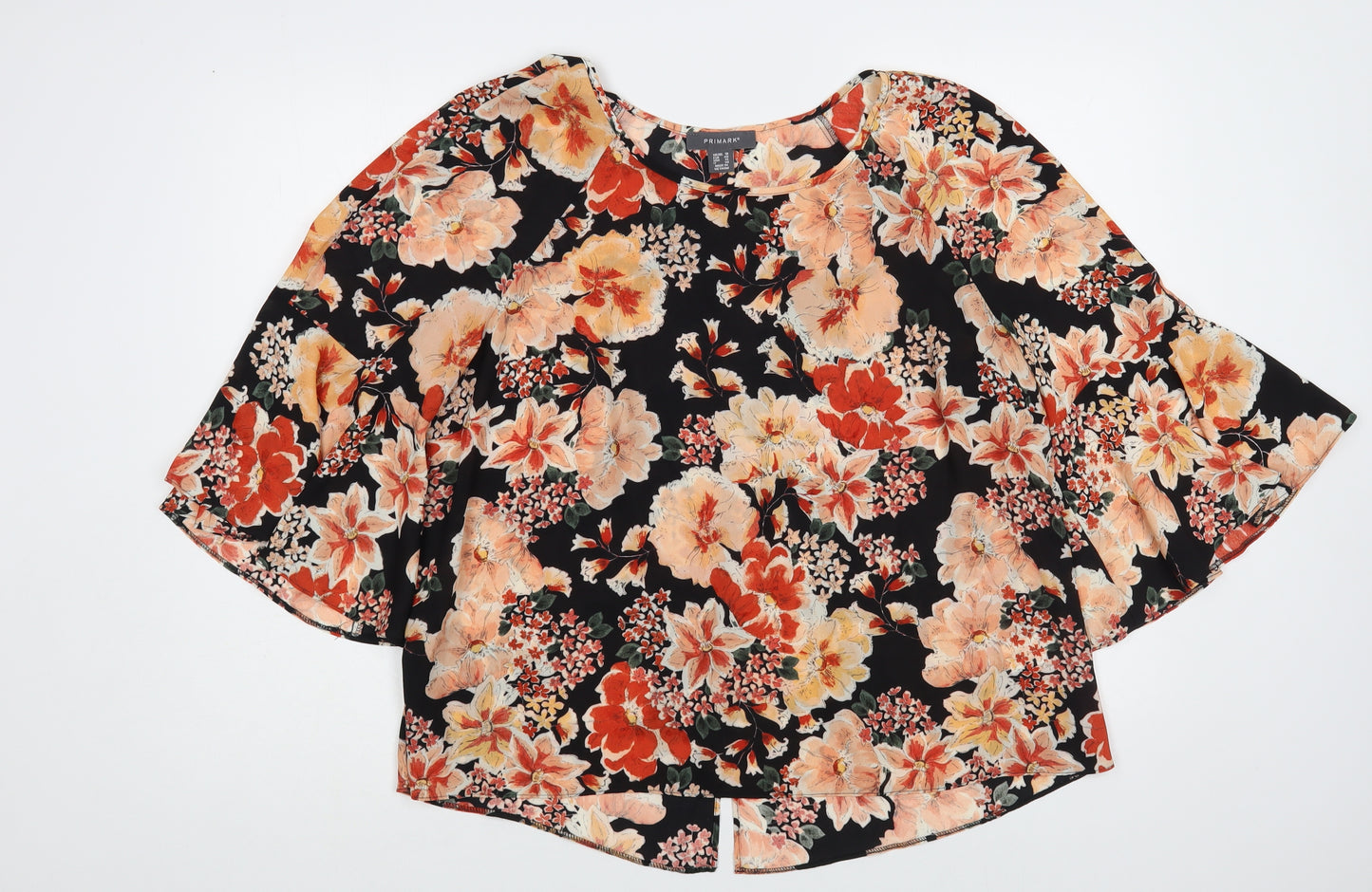 Primark Womens Black Floral Polyester Basic Blouse Size 18 Boat Neck