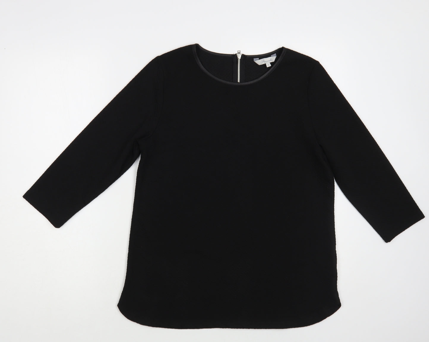 Peacocks Womens Black Polyester Basic Blouse Size 10 Boat Neck