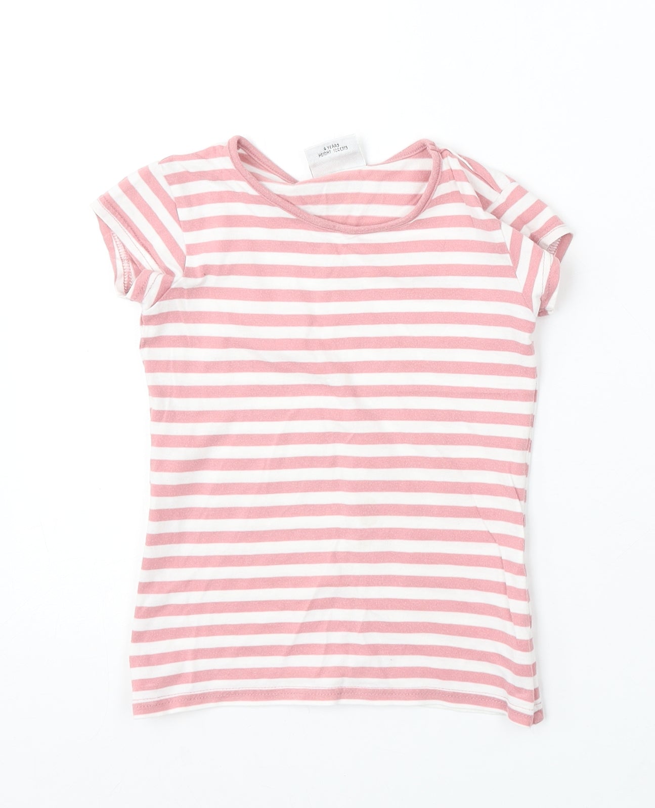 NEXT Girls Pink Striped Cotton Basic T-Shirt Size 4 Years Round Neck