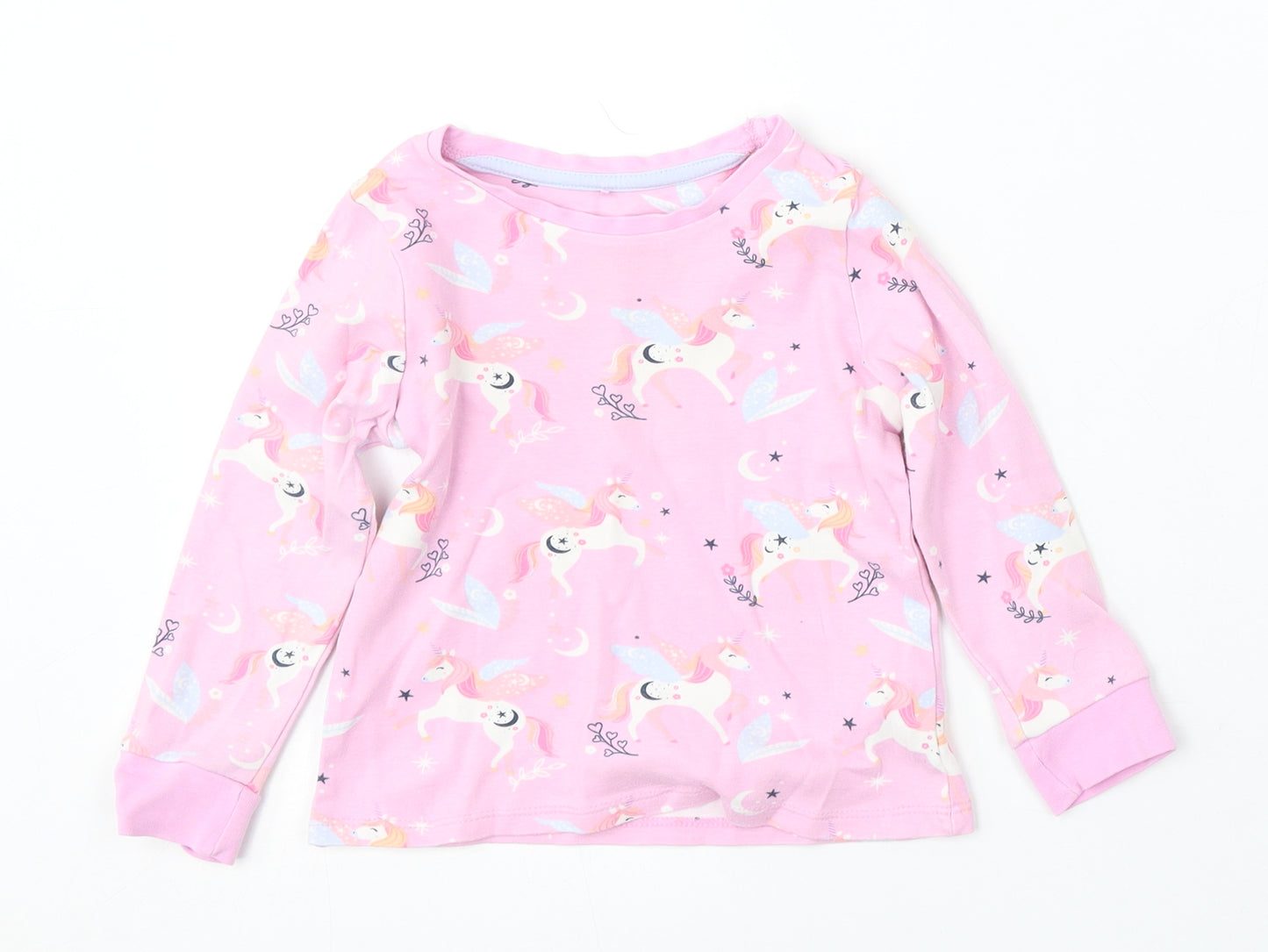 George Girls Pink Geometric Cotton Basic T-Shirt Size 3-4 Years Round Neck - unicorn