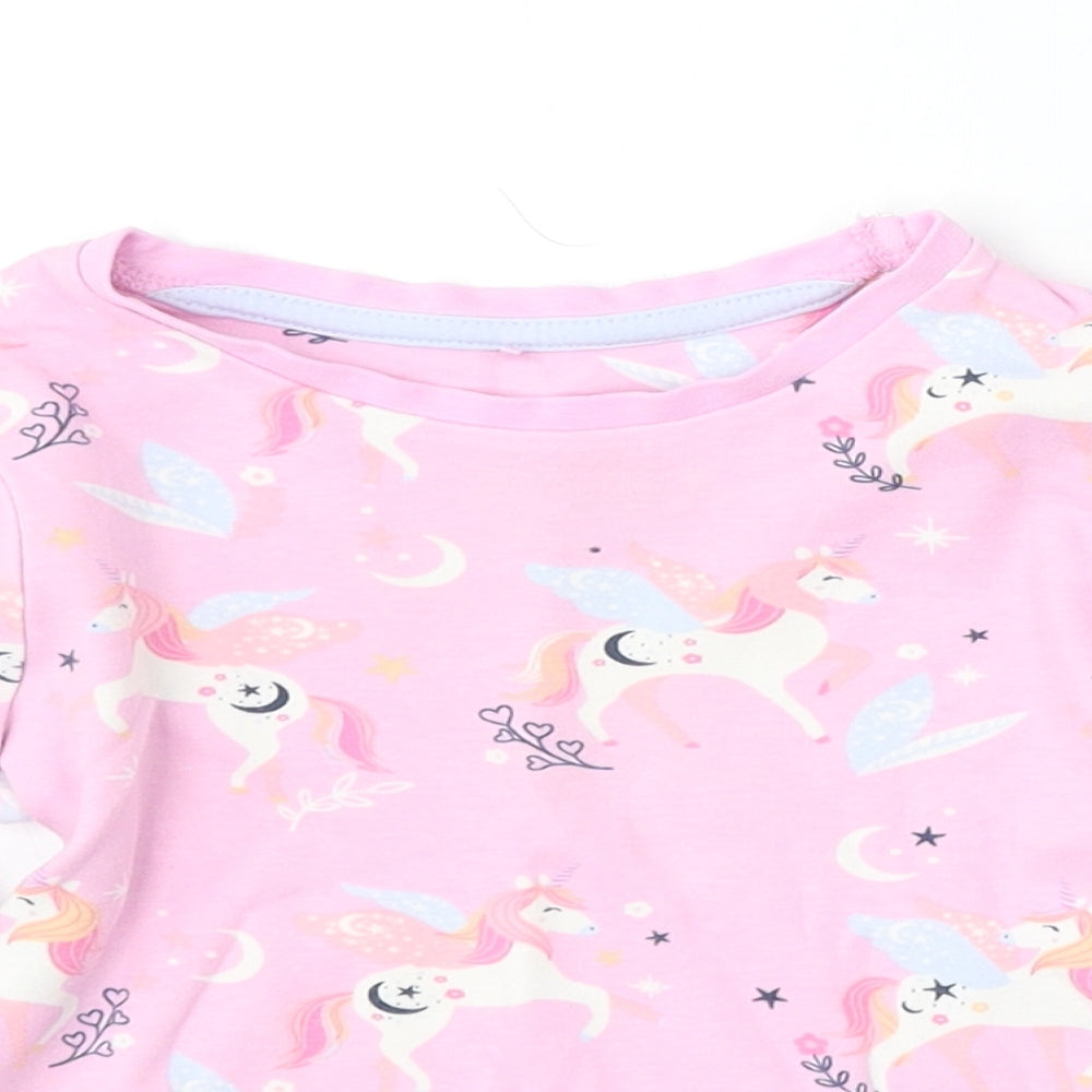 George Girls Pink Geometric Cotton Basic T-Shirt Size 3-4 Years Round Neck - unicorn