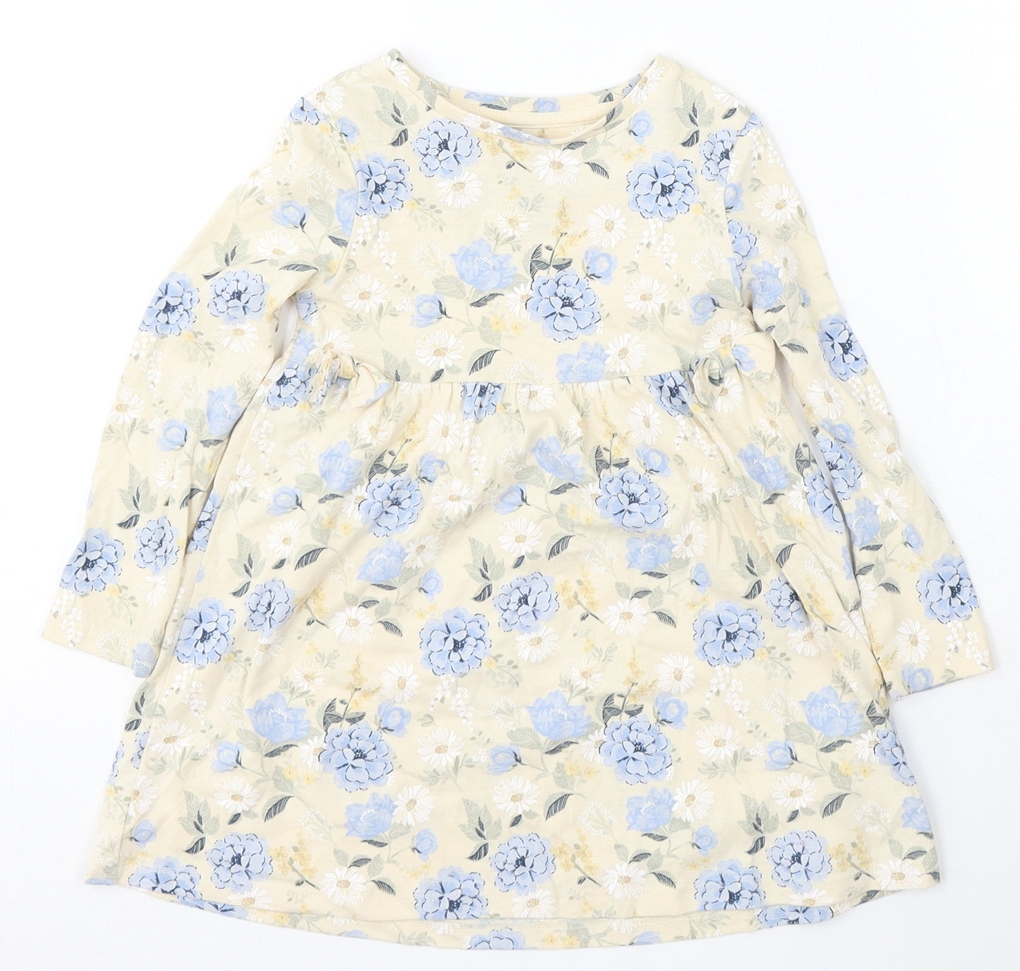 TU Girls Beige Floral Cotton Skater Dress Size 2-3 Years Round Neck