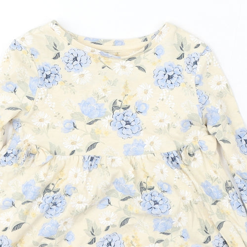 TU Girls Beige Floral Cotton Skater Dress Size 2-3 Years Round Neck