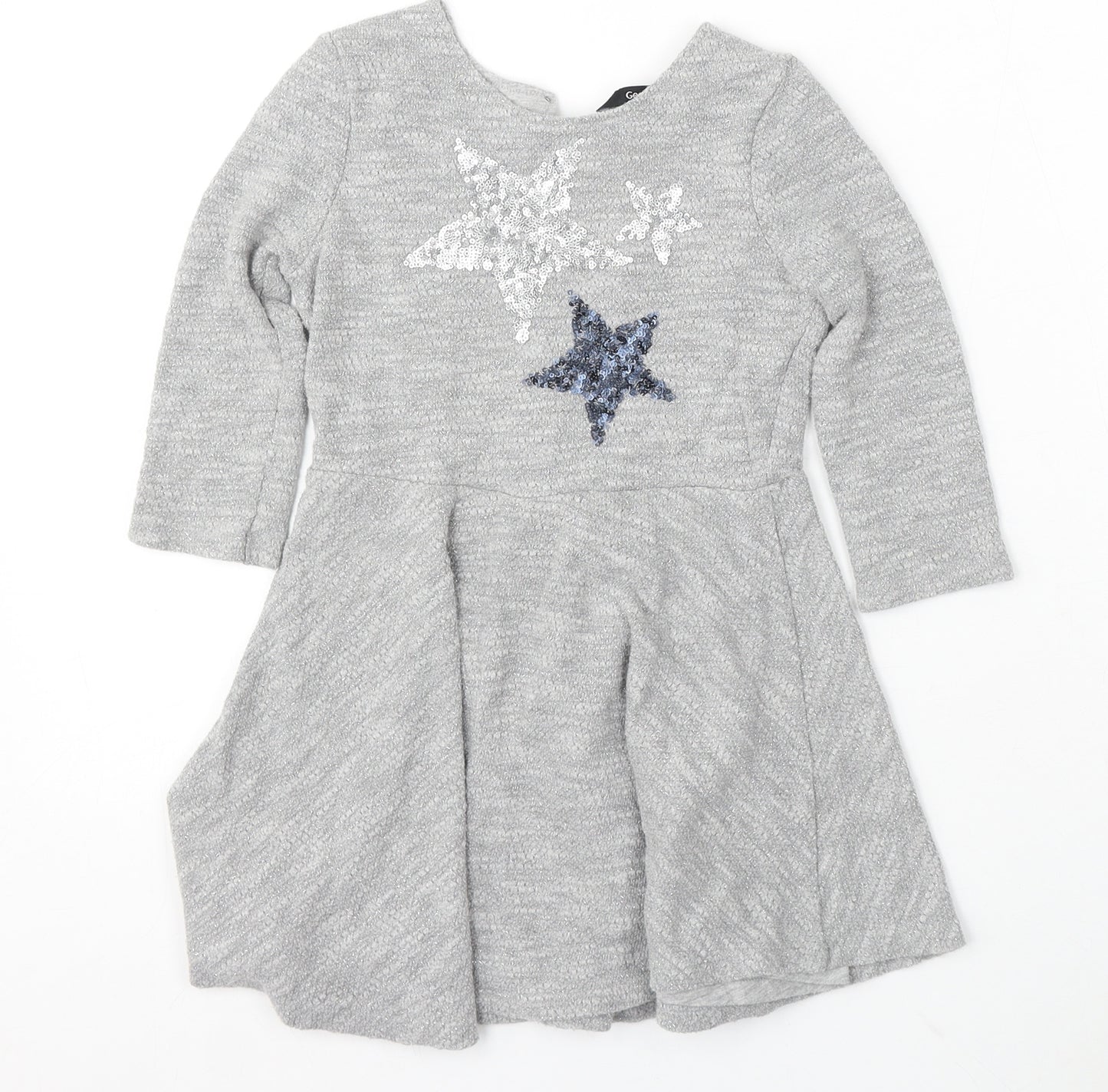 George Girls Grey Cotton Skater Dress Size 7-8 Years Round Neck