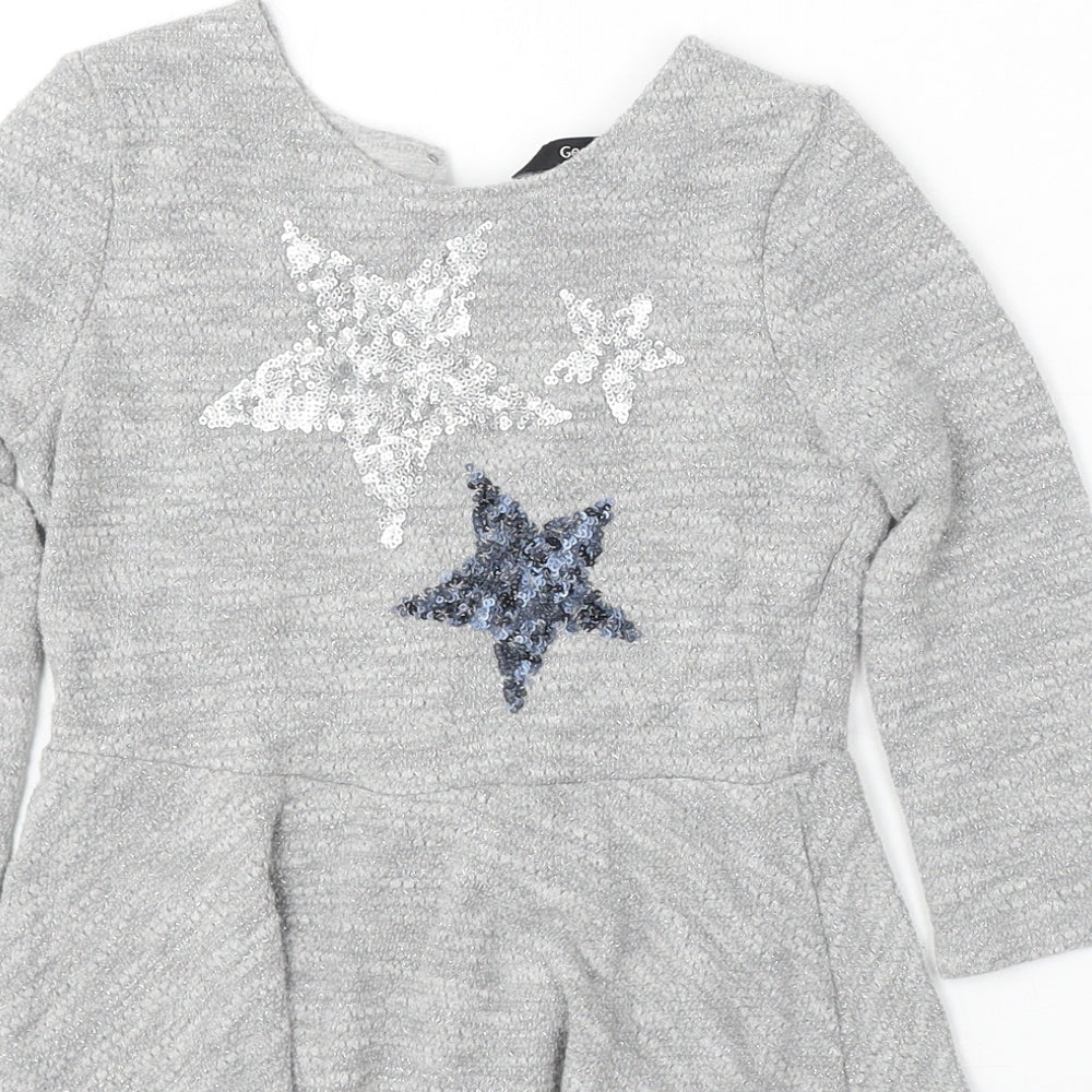 George Girls Grey Cotton Skater Dress Size 7-8 Years Round Neck