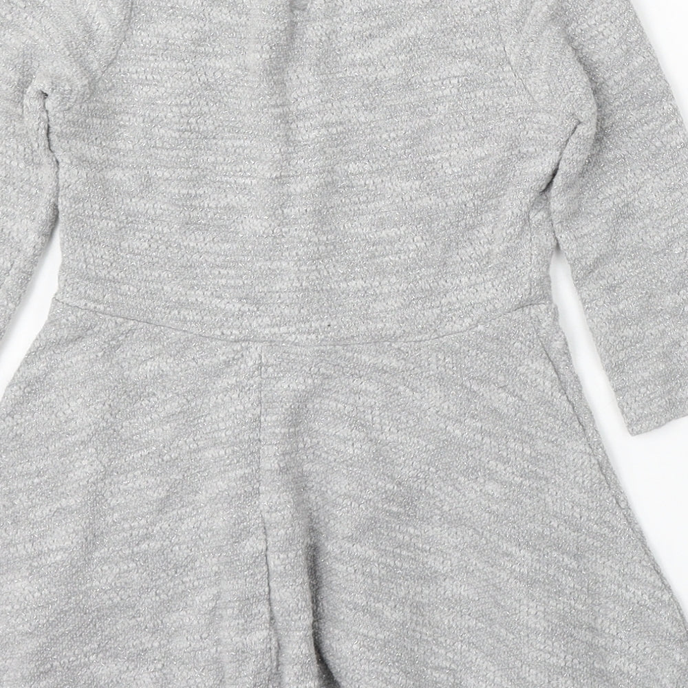 George Girls Grey Cotton Skater Dress Size 7-8 Years Round Neck