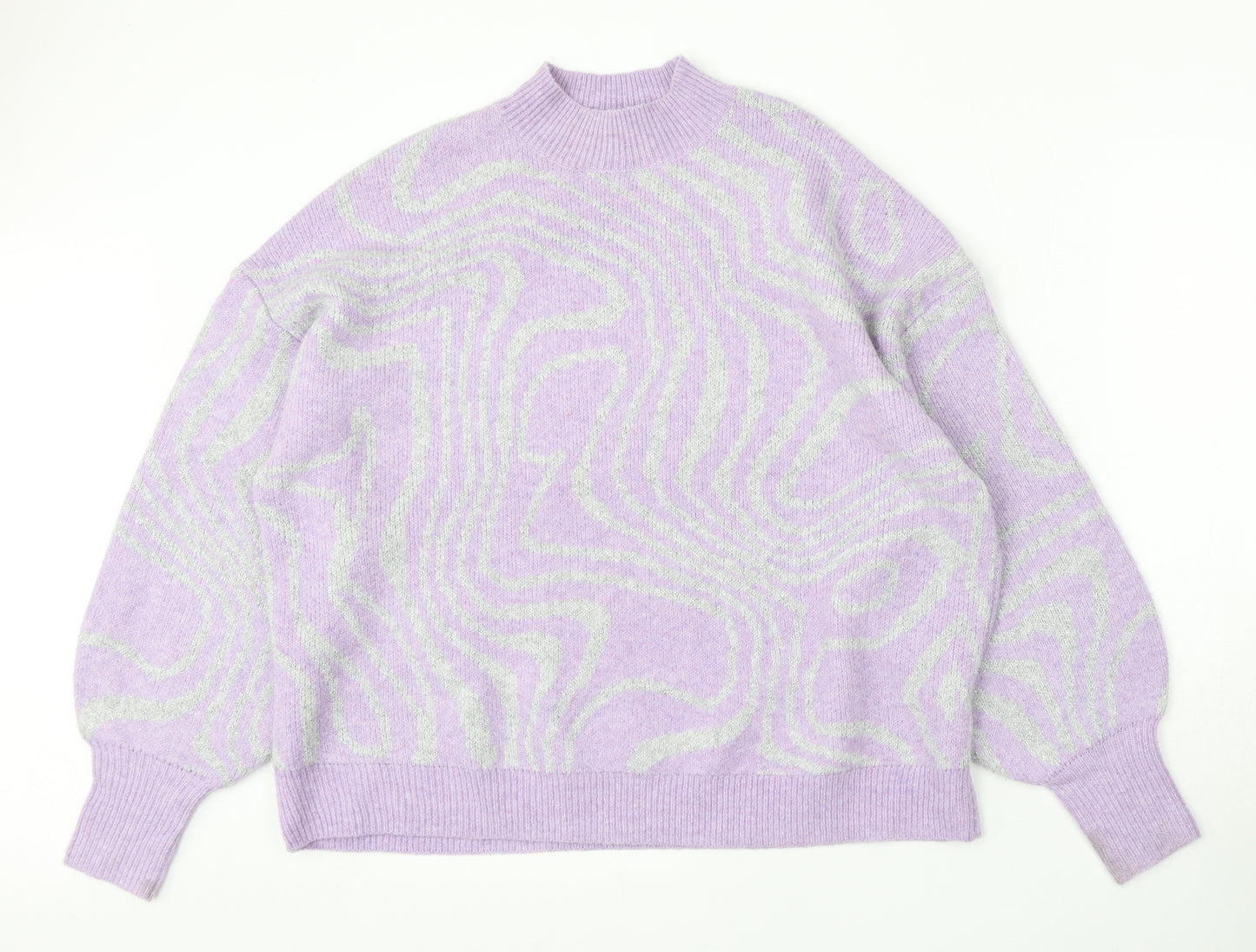 George Womens Purple Mock Neck Geometric Polyester Pullover Jumper Size 16