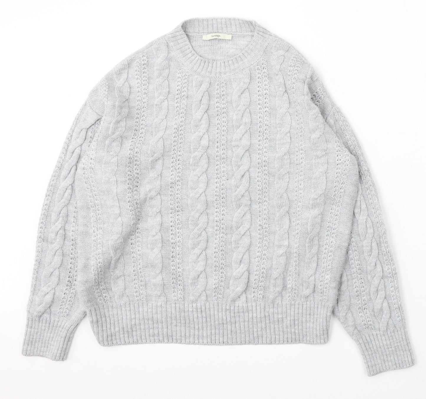 George Womens Grey Round Neck Acrylic Pullover Jumper Size M