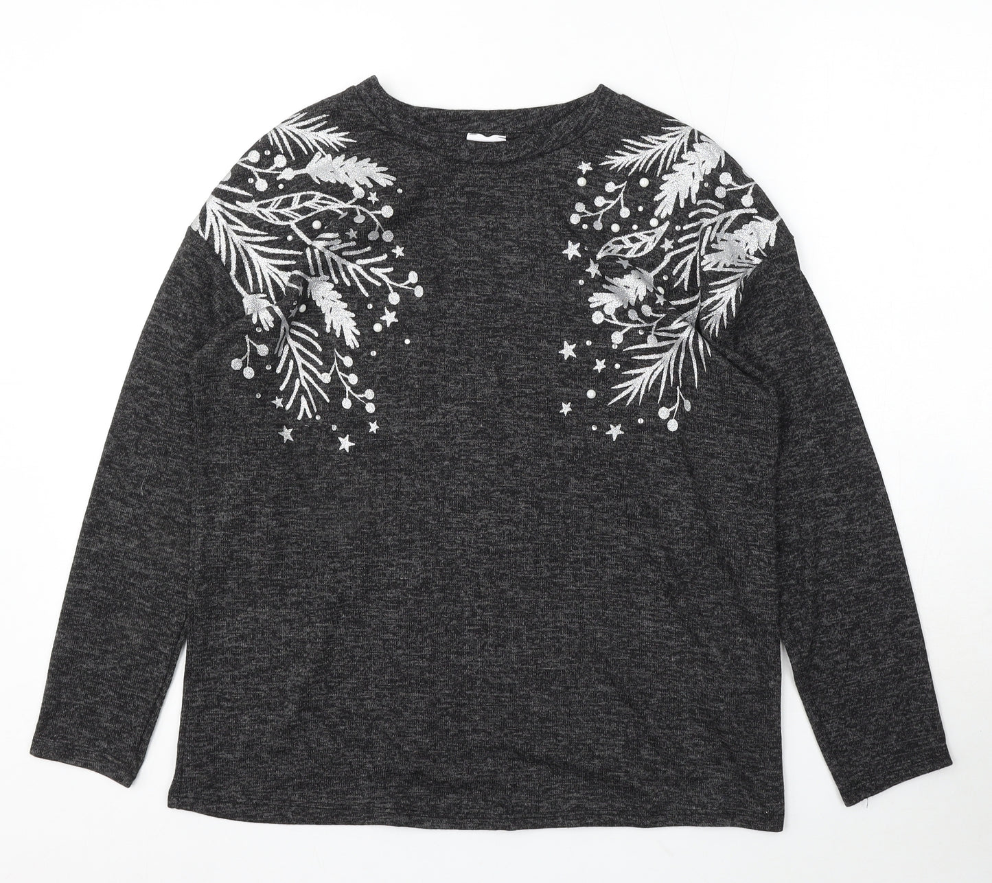 George Womens Grey Round Neck Geometric Polyester Pullover Jumper Size M