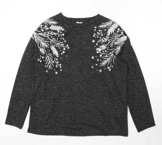 Front view of George women’s grey round neck geometric polyester jumper, size M