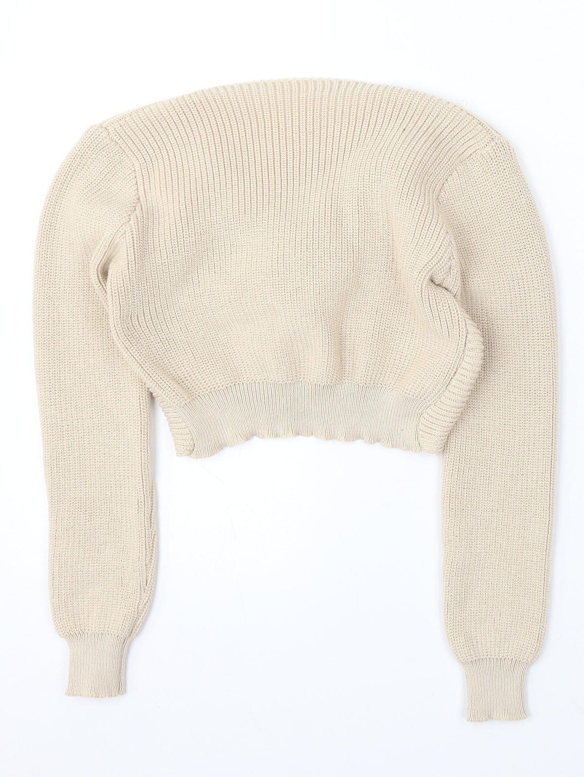 Preworn Womens Beige V-Neck Polyester Pullover Jumper Size S