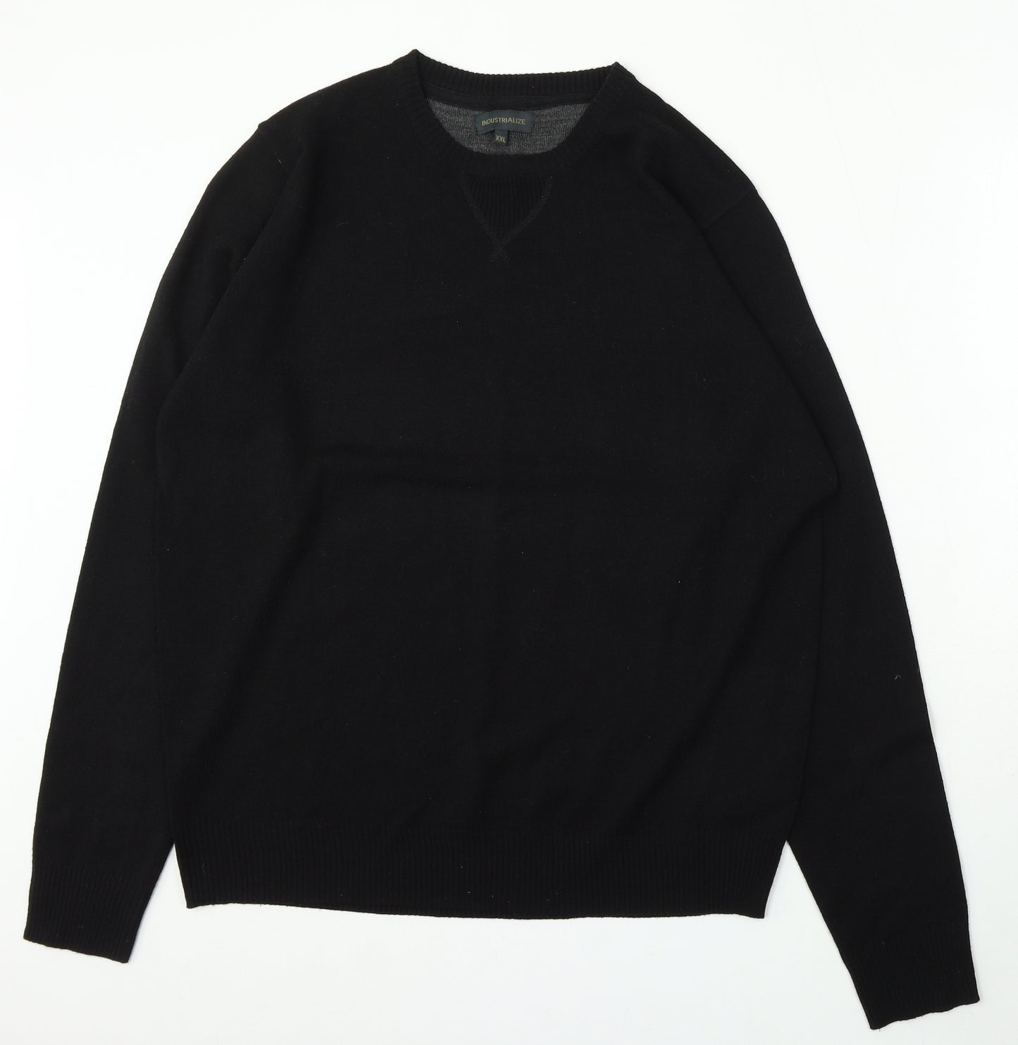 Industrialize Mens Black Round Neck Acrylic Pullover Jumper Size 2XL