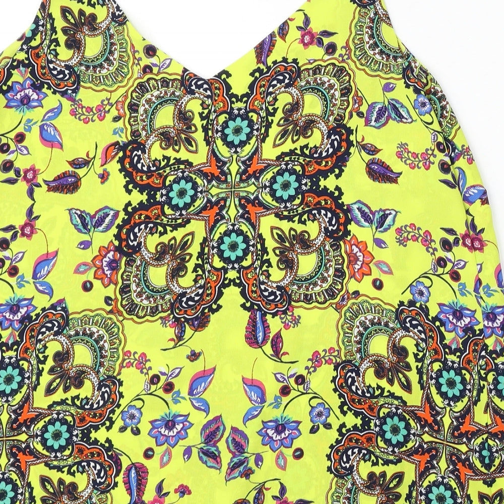 George Womens Yellow Geometric Polyester Basic Blouse Size M V-Neck