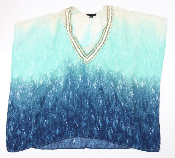 Atmosphere Womens Blue Geometric Polyester Basic Blouse Size S V-Neck