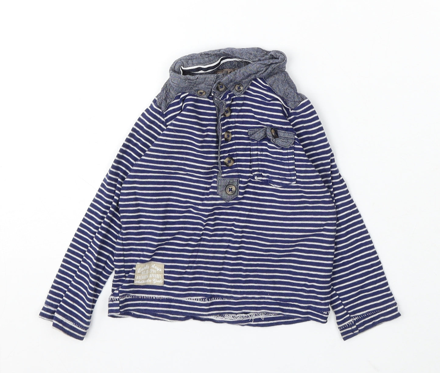 Rebel Boys Blue Striped Cotton Basic T-Shirt Size 12-18 Months Collared Button