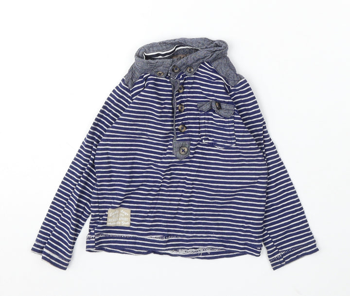 Rebel Boys Blue Striped Cotton Basic T-Shirt Size 12-18 Months Collared Button