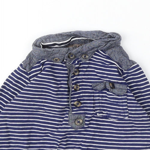 Rebel Boys Blue Striped Cotton Basic T-Shirt Size 12-18 Months Collared Button