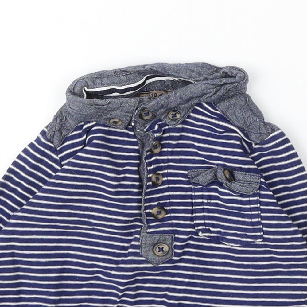 Rebel Boys Blue Striped Cotton Basic T-Shirt Size 12-18 Months Collared Button