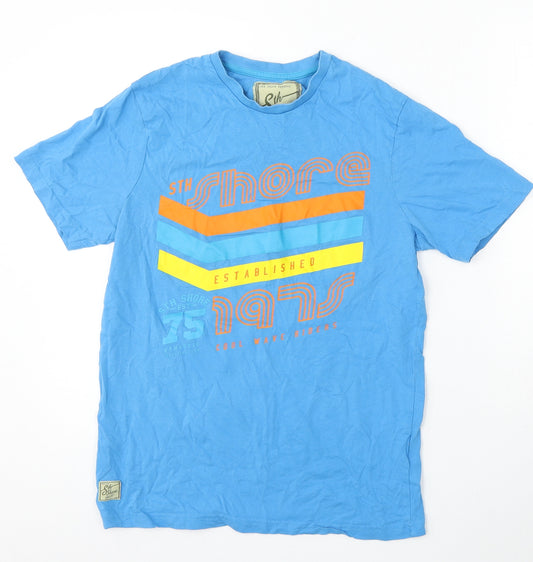 Front view of 8th Shore men’s blue cotton t-shirt, size S, round neck