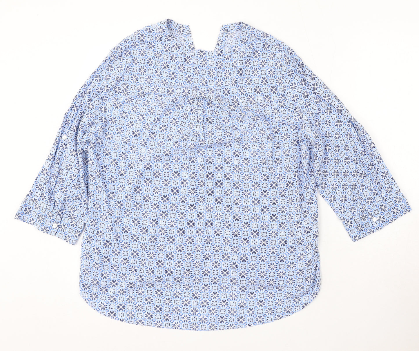 Primark Womens Blue Floral Viscose Basic Blouse Size 14 Round Neck