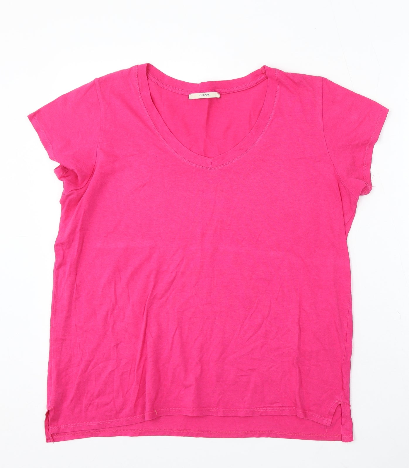 George Womens Pink Cotton Basic T-Shirt Size 12 V-Neck