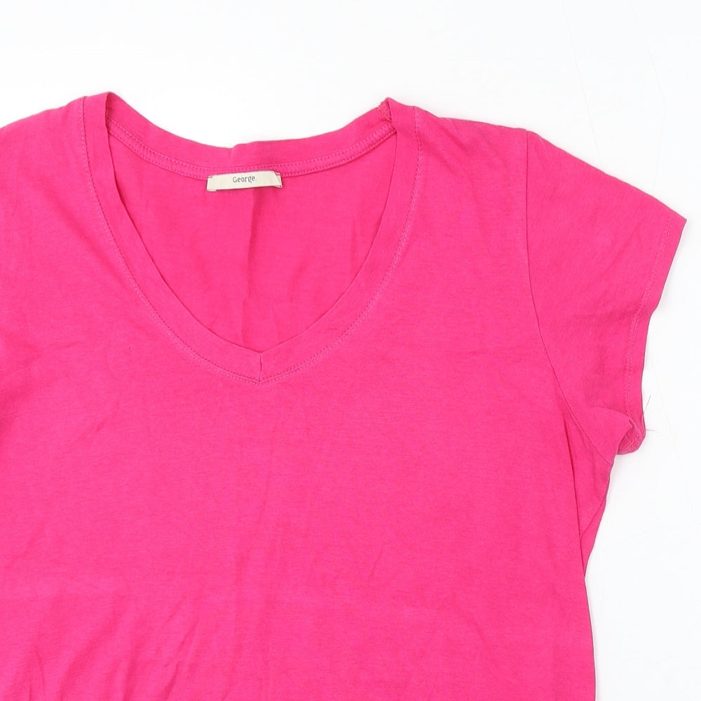 George Womens Pink Cotton Basic T-Shirt Size 12 V-Neck
