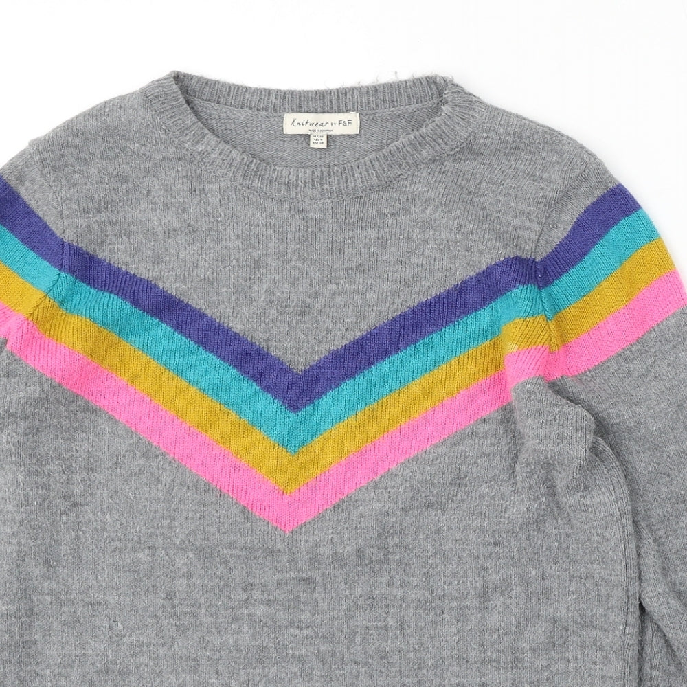 F&F Womens Grey Round Neck Acrylic Pullover Jumper Size 10