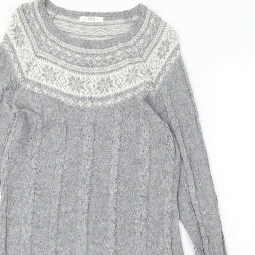 Marks and Spencer Womens Grey Viscose Jumper Dress Size 14 Round Neck